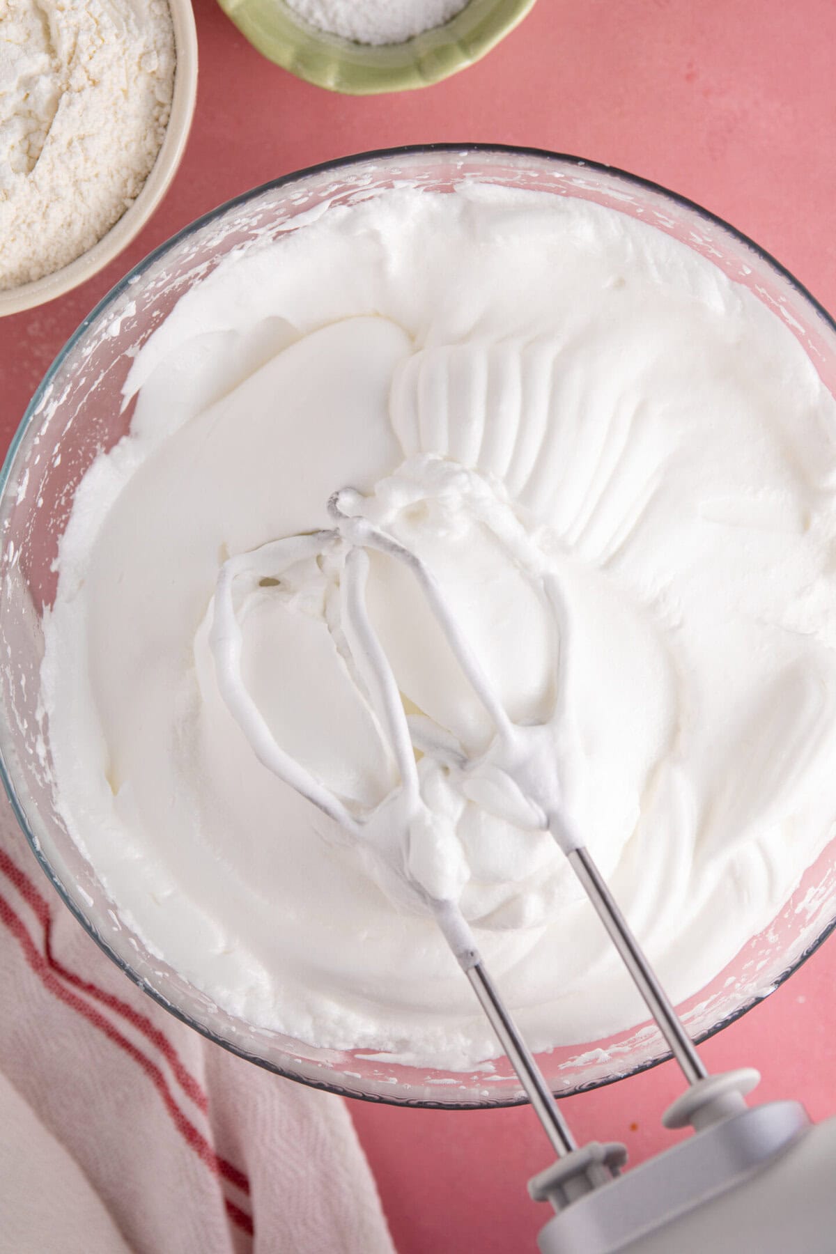 Whip up the egg whites until they form soft peaks, like this.