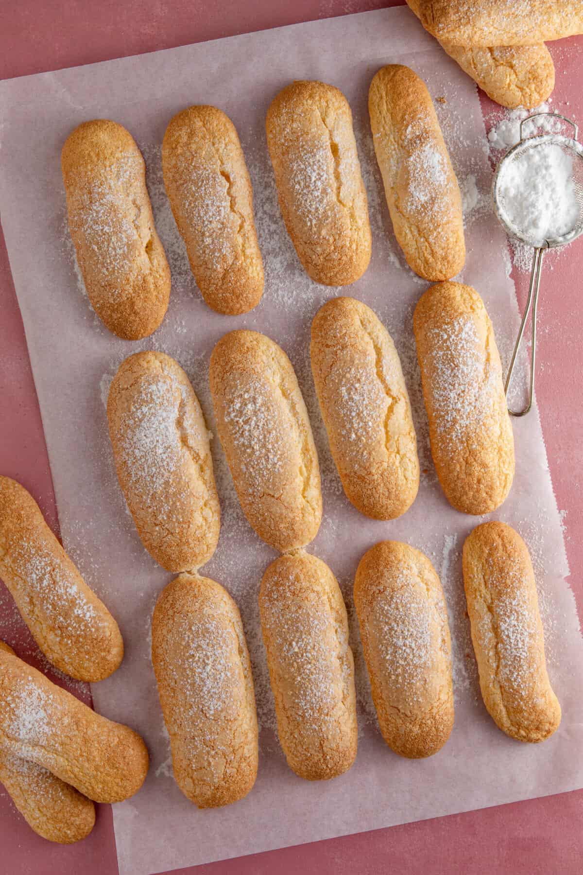 Bake the sponge fingers until golden and crackled.