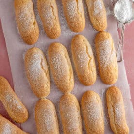 Bake the sponge fingers until golden and crackled.