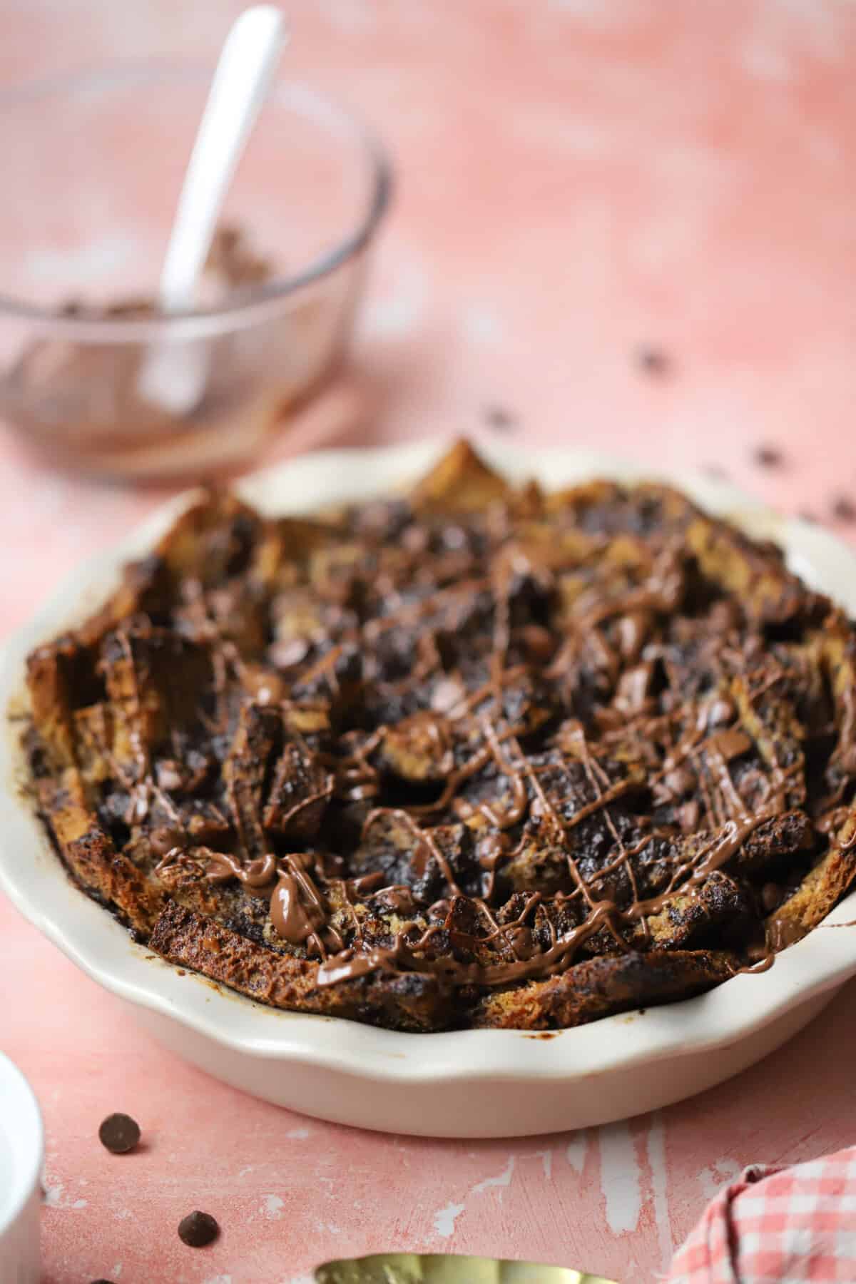 A gluten free chocolate bread and butter pudding.