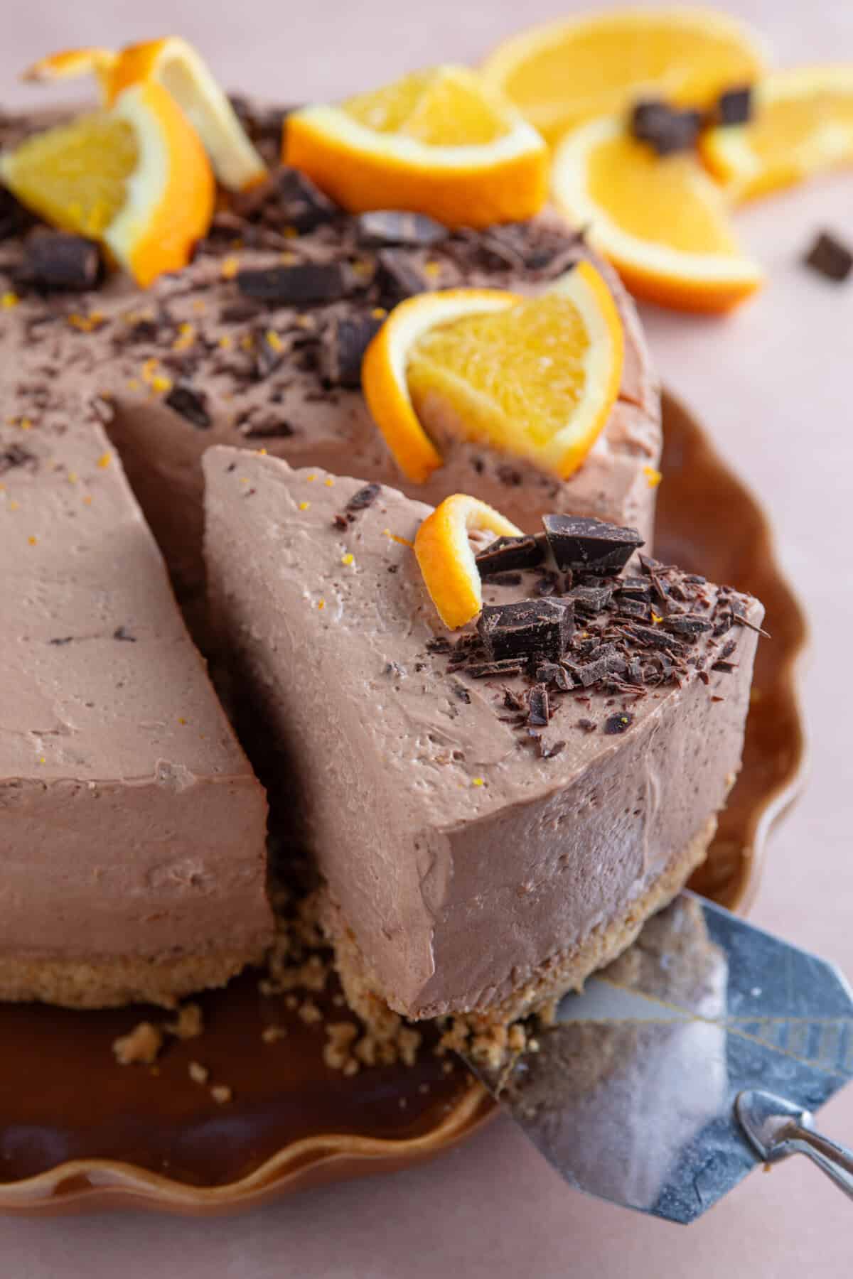A gluten free chocolate orange cheesecake.