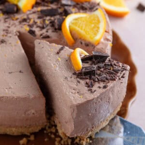 A gluten free chocolate orange cheesecake.