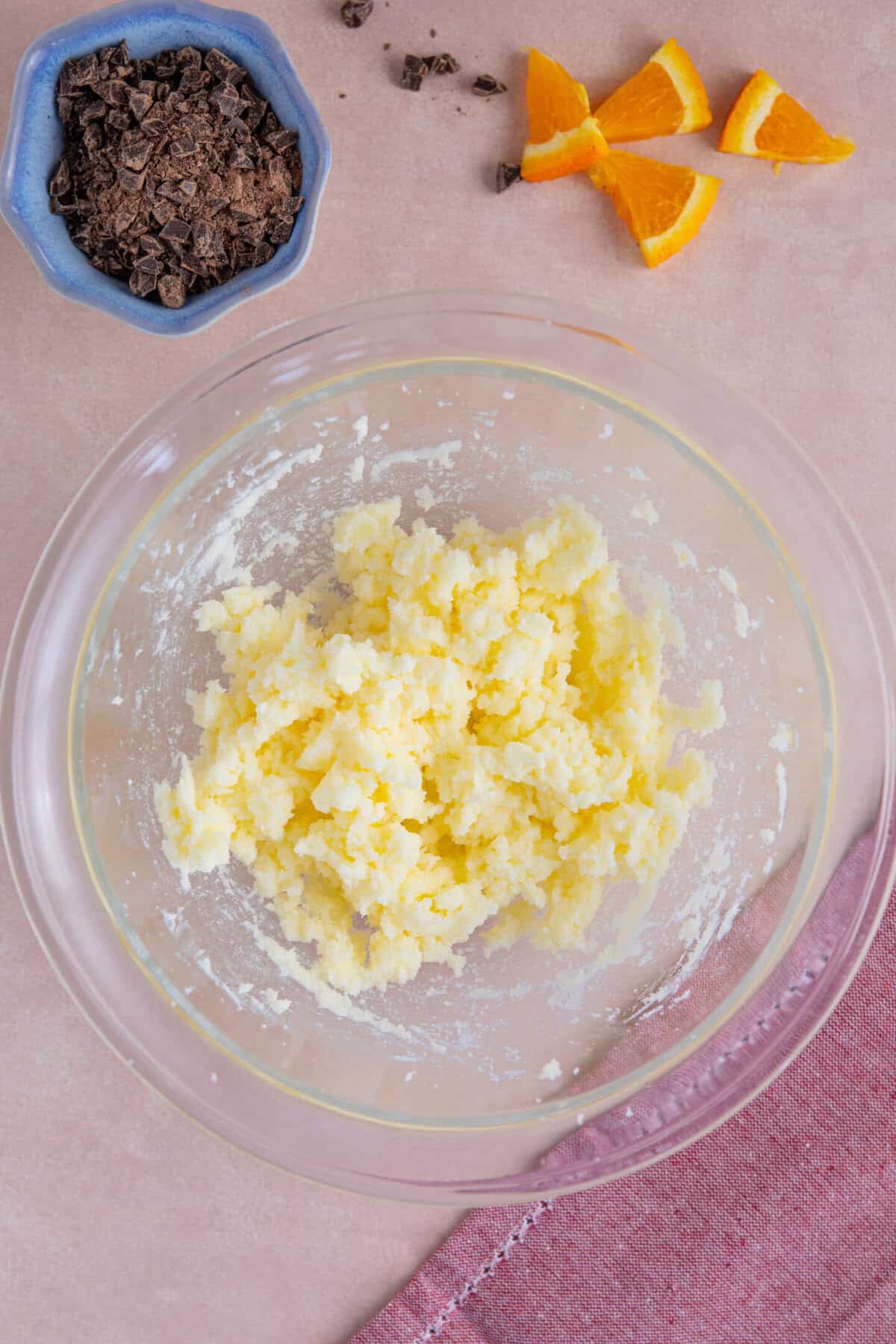 Process shot of gluten free chocolate orange cupcakes showing the butter and sugar creamed together.