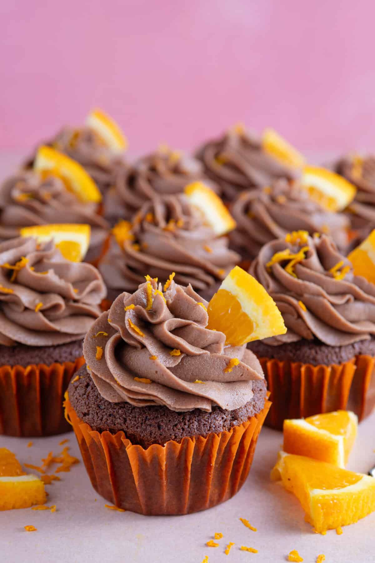 Process shot of gluten free chocolate orange cupcakes showing the finished cupcakes.