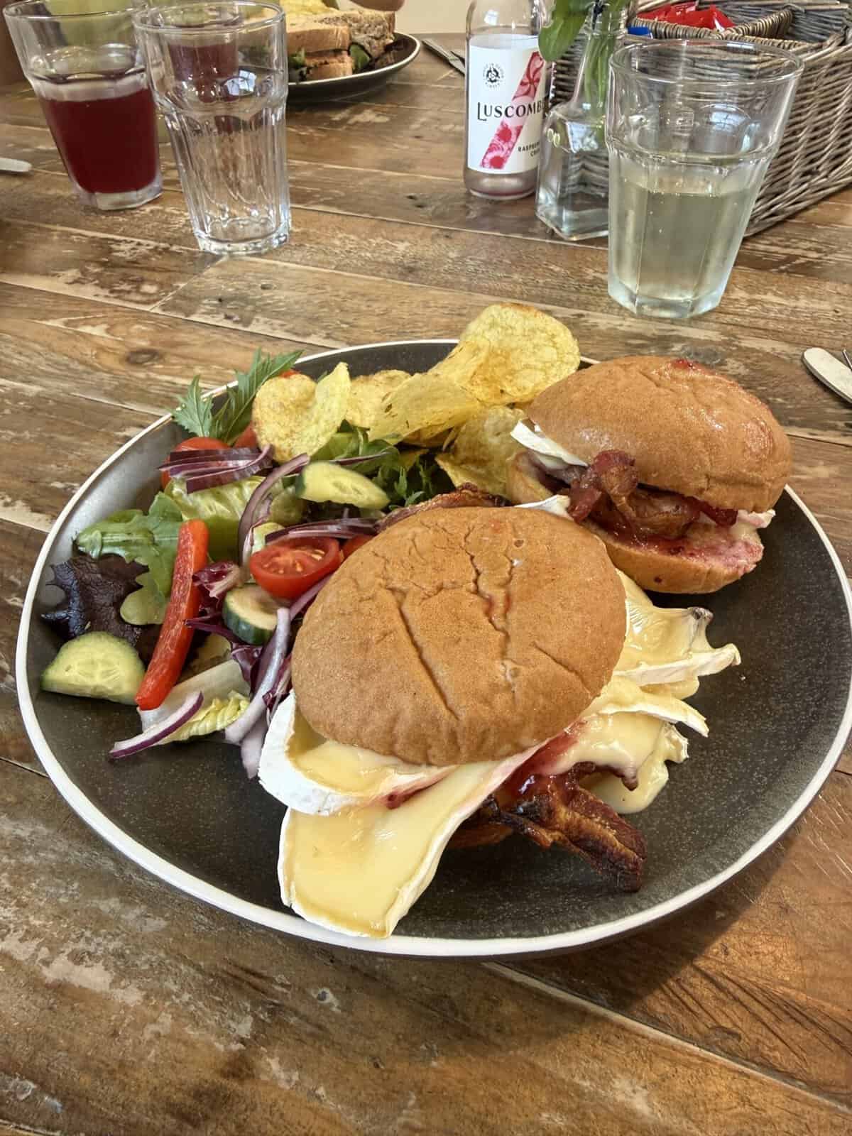 Two gluten free bacon and brie rolls at Fremington Quay Cafe.