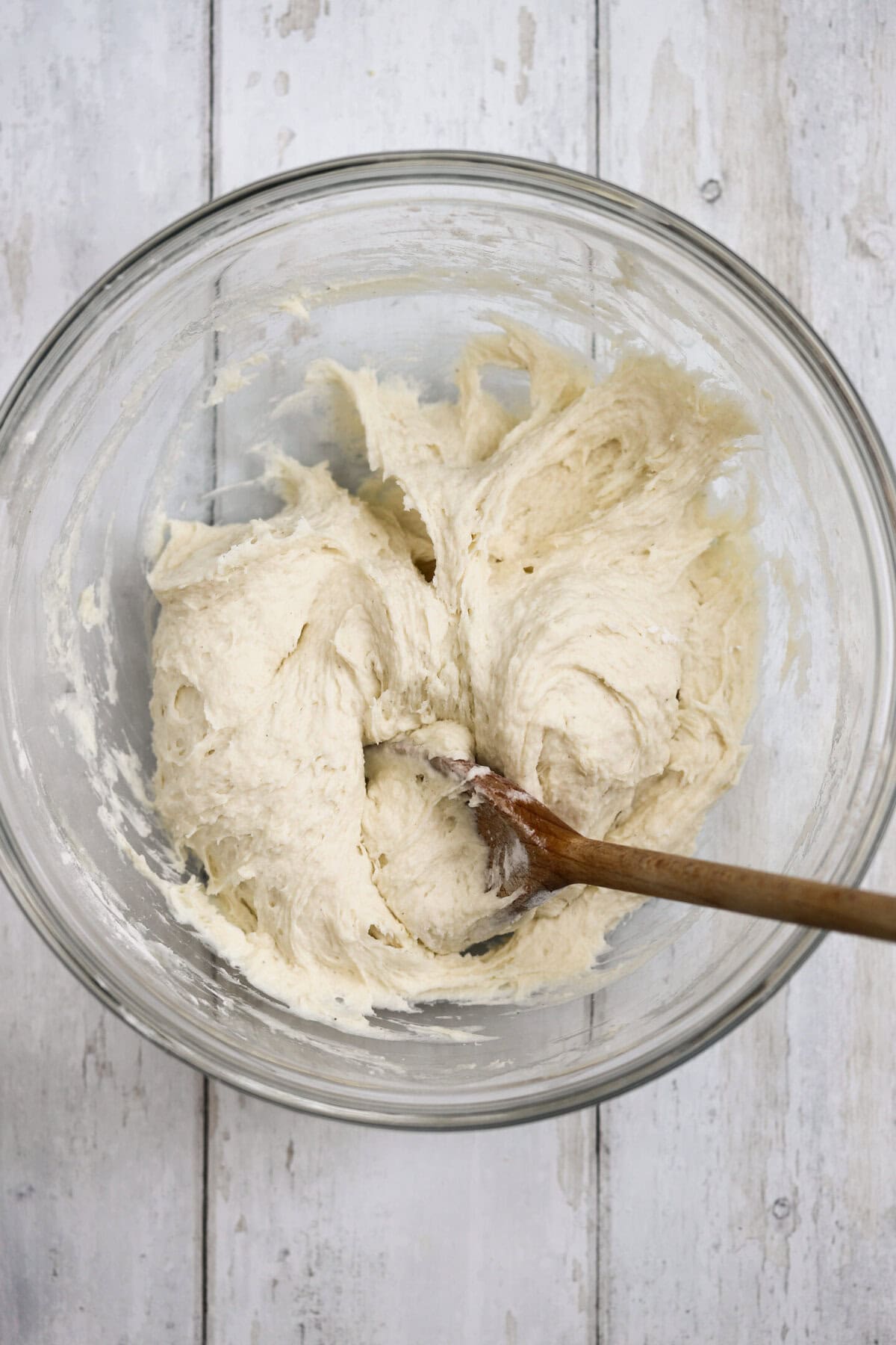 Process shot of 5-ingredient gluten free bread recipe showing the dough in a bowl.