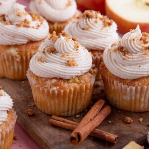 Gluten free apple cupcakes with cinnamon buttercream and crumble topping.