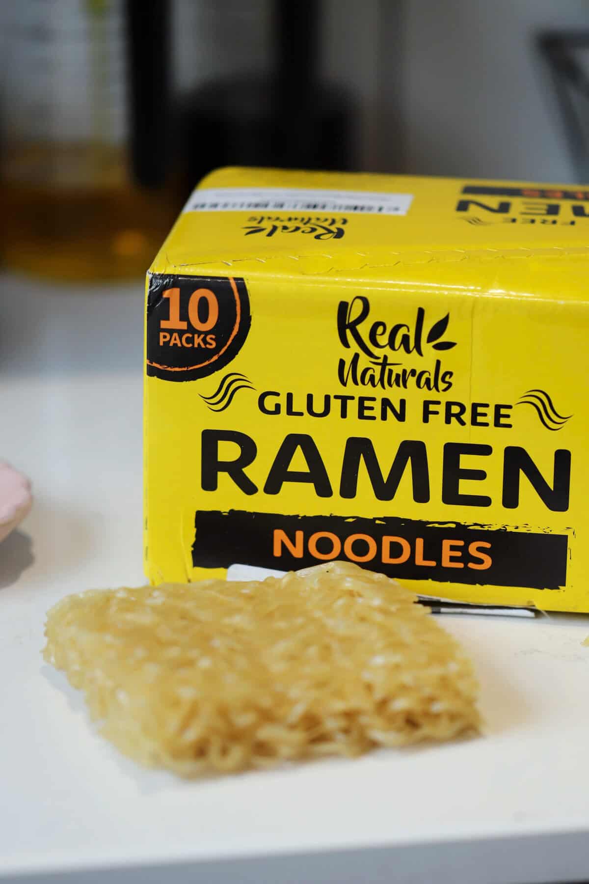 A gluten free brown rice noodle cake by Real Naturals.